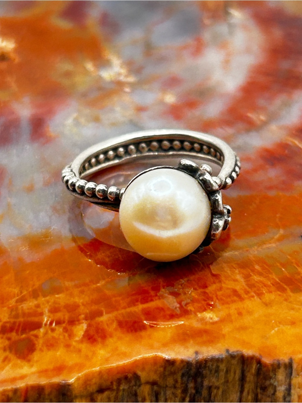 Pandora Sterling Silver Freshwater Pearl Ring - Size 6